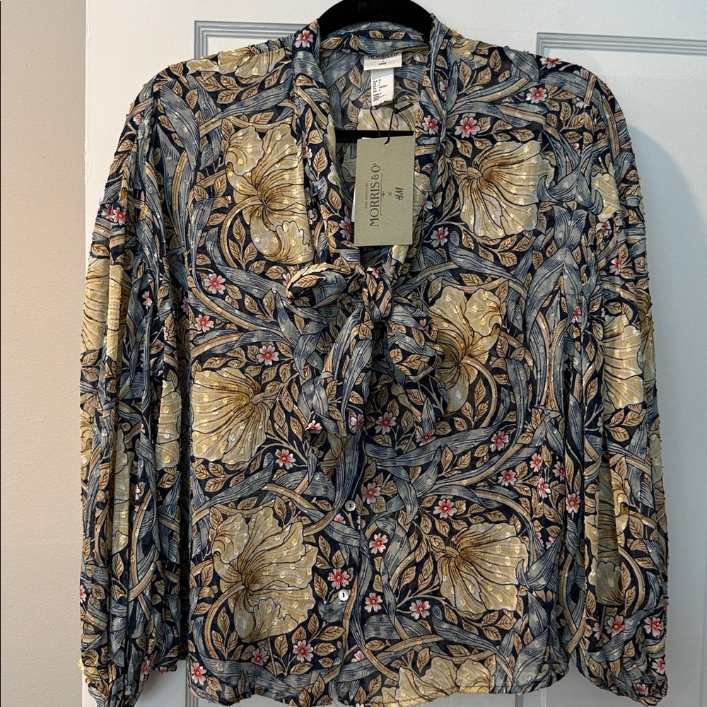 H&M floral  Patterned Blouse with Bow Tie